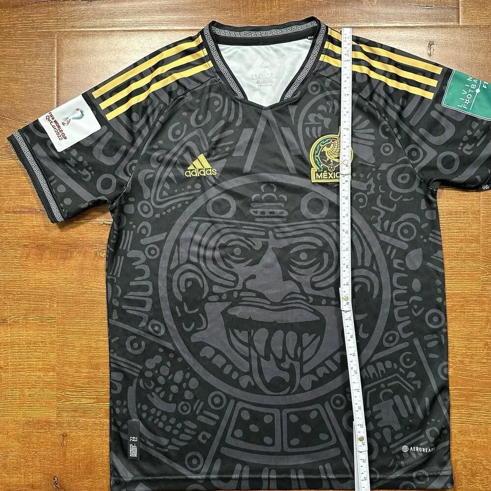 Adidas Mexico 2022 World Cup Soccer Jersey Mens M Black Aztec Sun Stone Rare